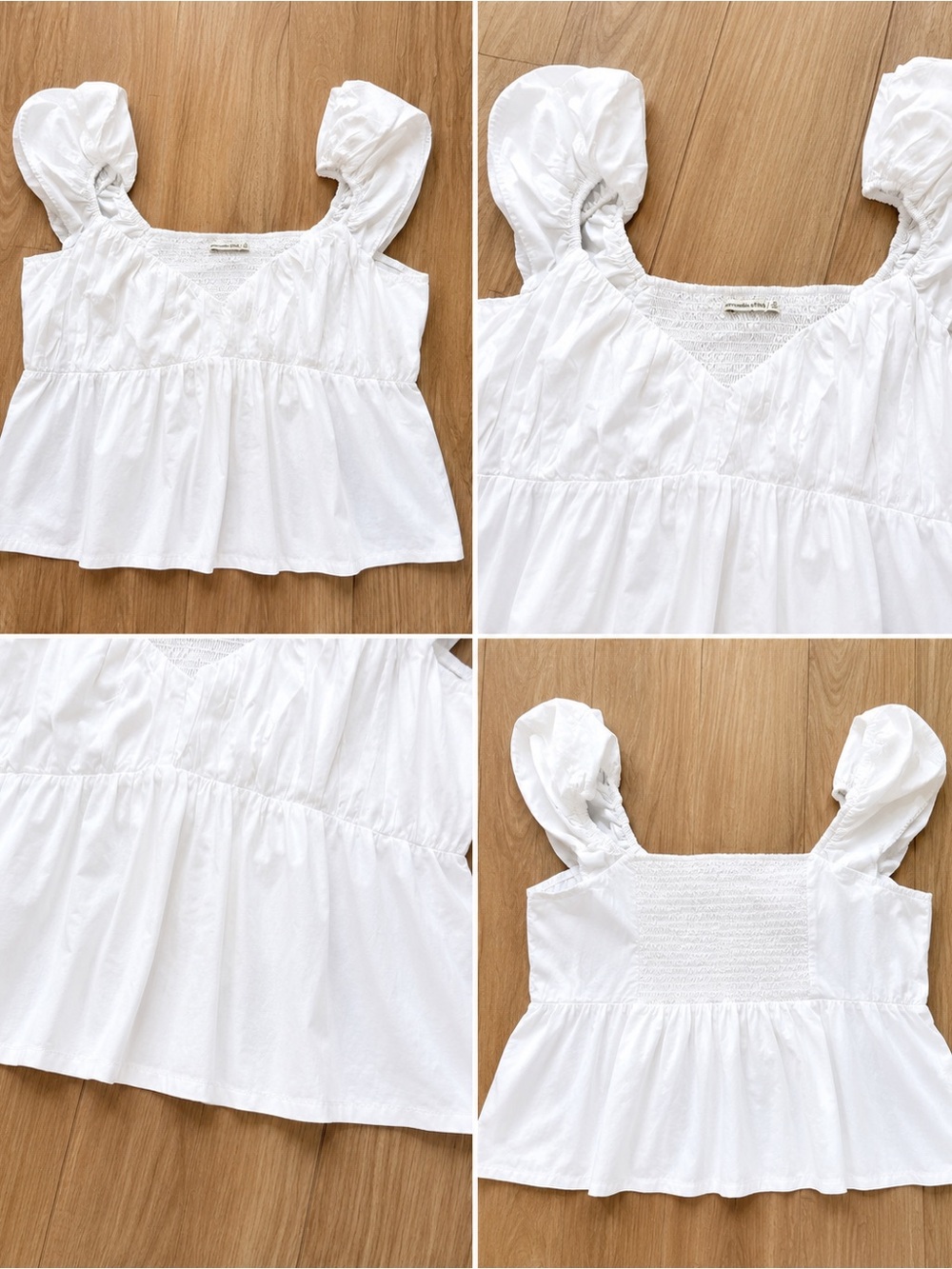 Abercrombie & Fitch White Puff Sleeve Peplum Top
